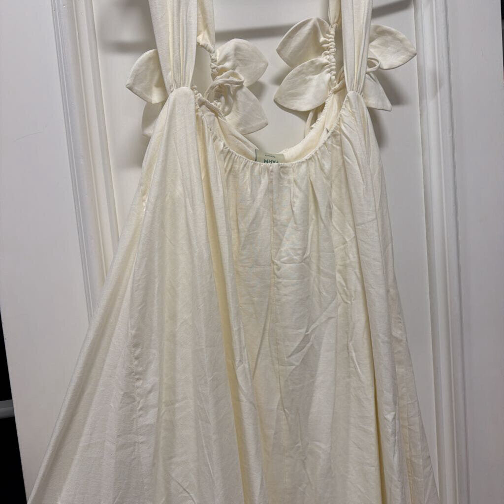 White Linen Blend Floral Detail Midi Dress (NWT275)
