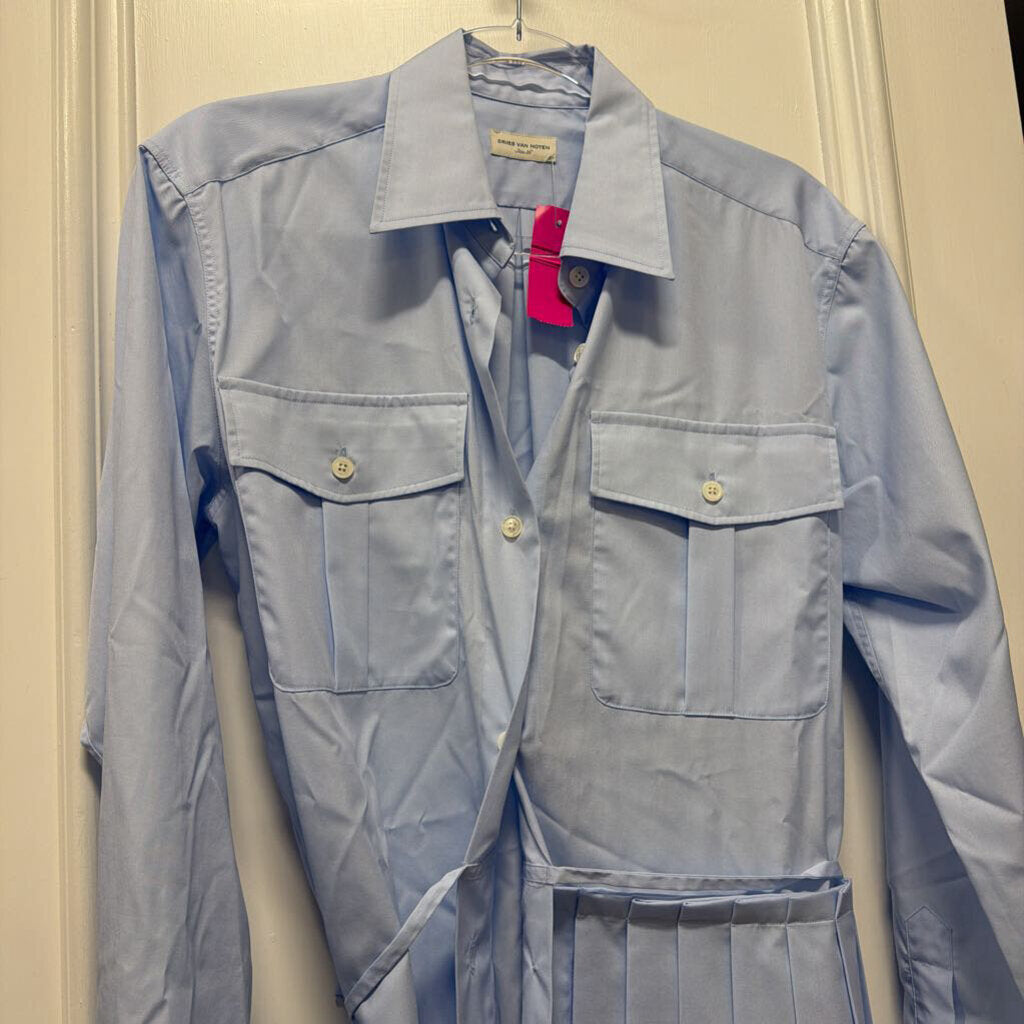 Blue Cotton Pleated Skirt Dress