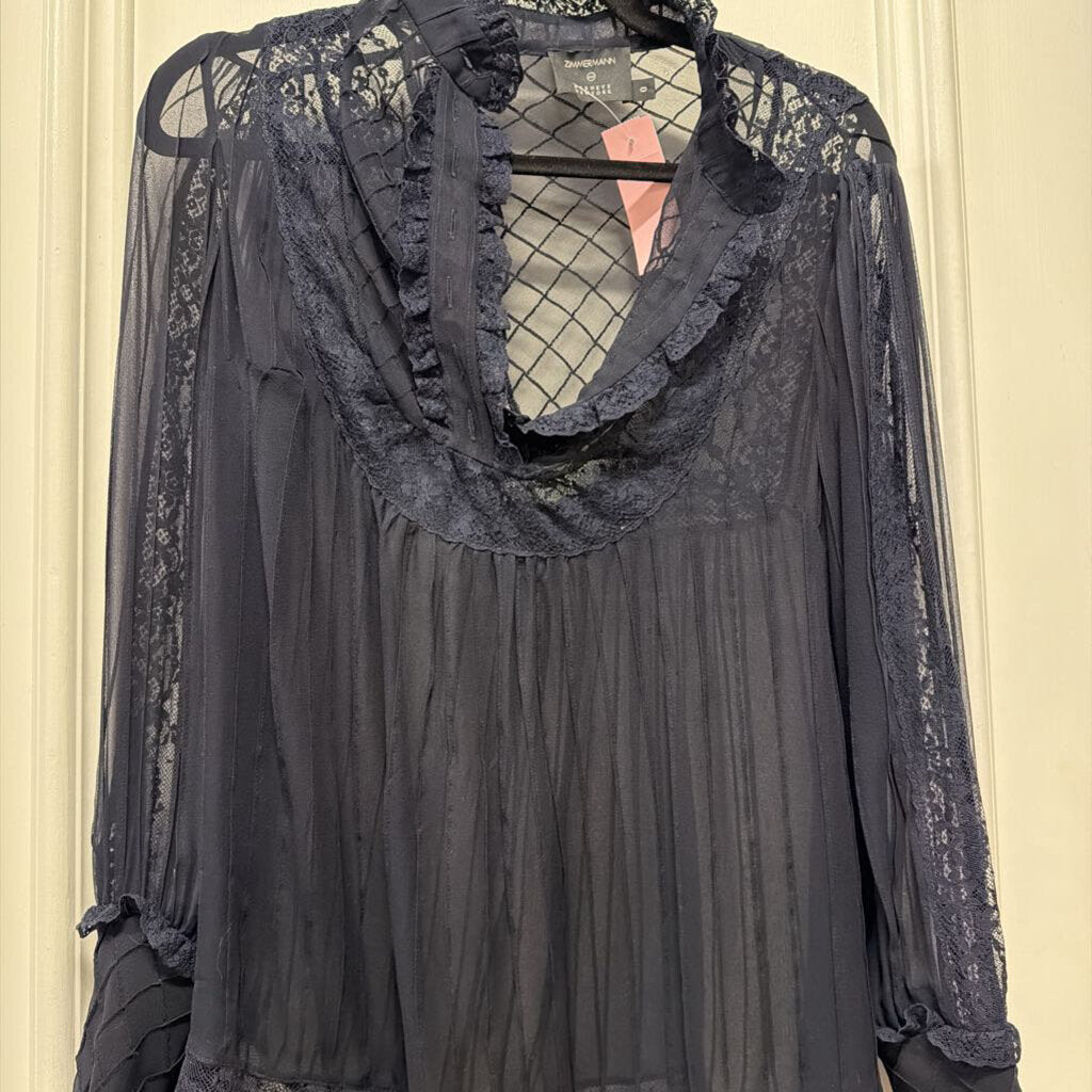 Navy Silk Lace Blouse