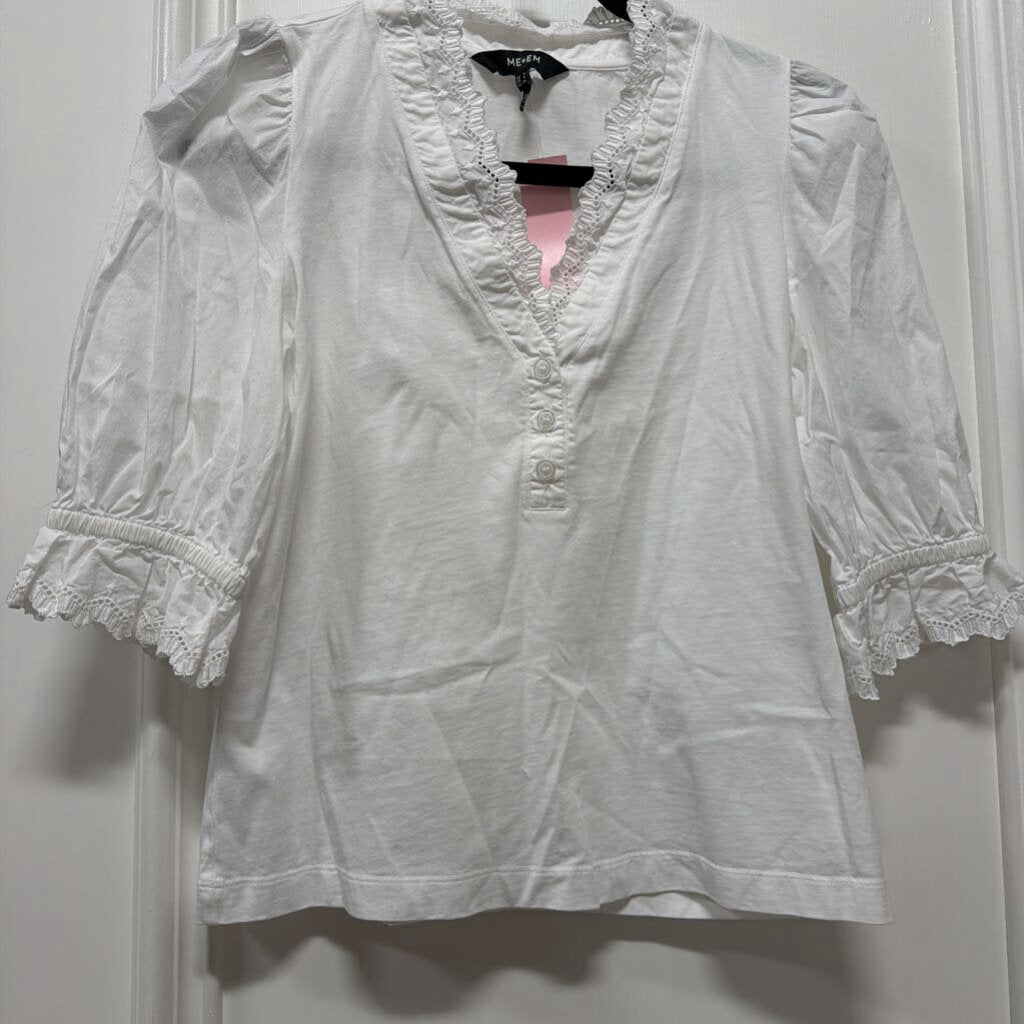 White Cotton Eyelet Detail Top