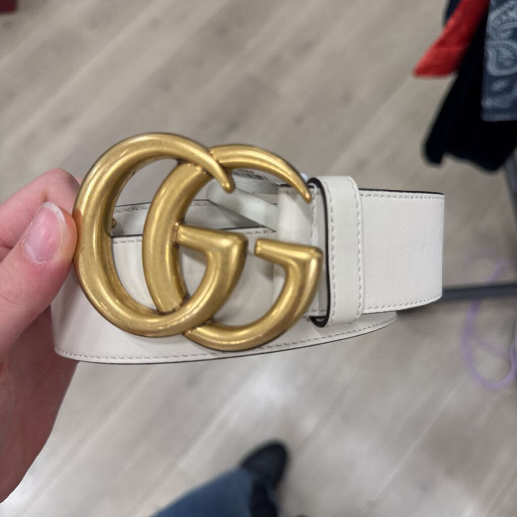 Cream Leather Gold GG Belt, 80/32