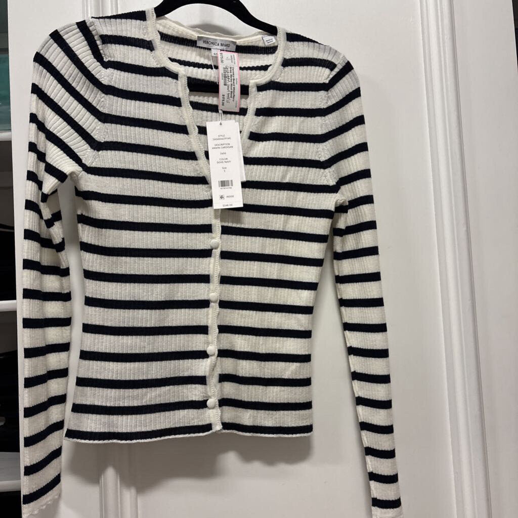 White/Navy Stripe Merino Wool Blend Cardigan (NWT 348)