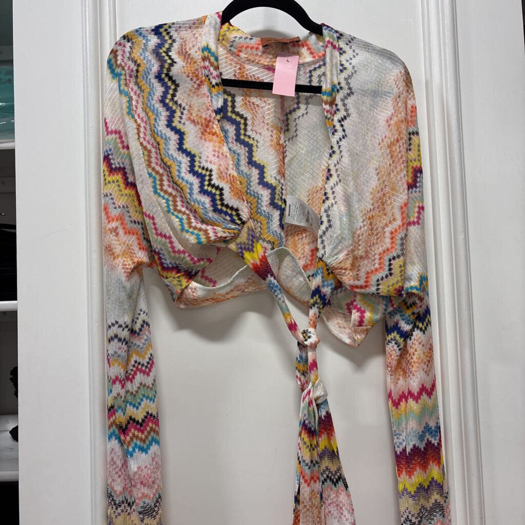 Multicolor Viscose Tie-Front Cropped Top