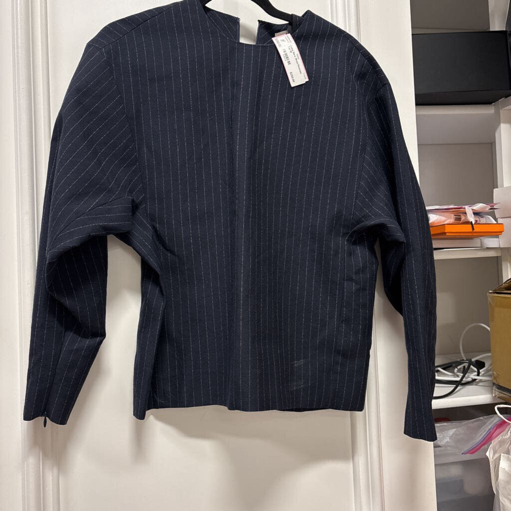 Navy Wool Pinstripe Top