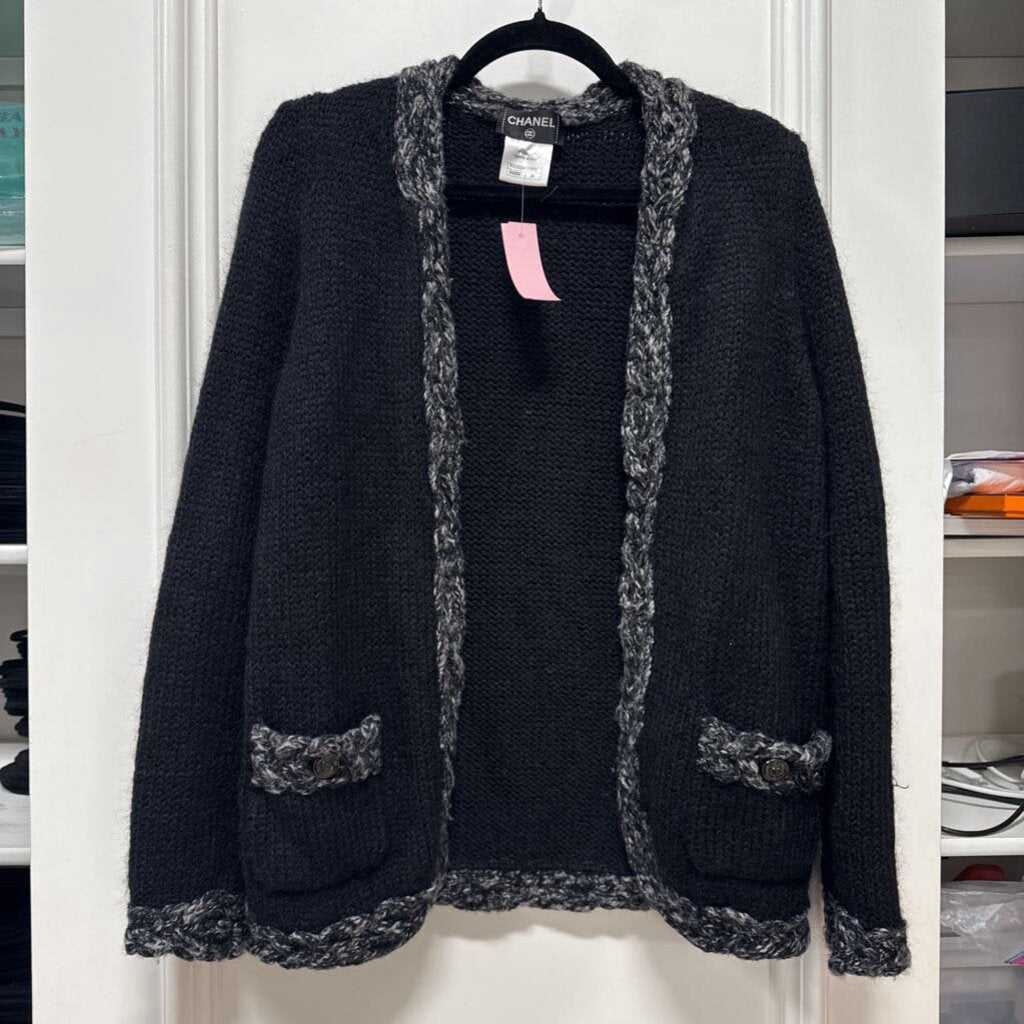 Black/Grey Wool Knit Cardigan