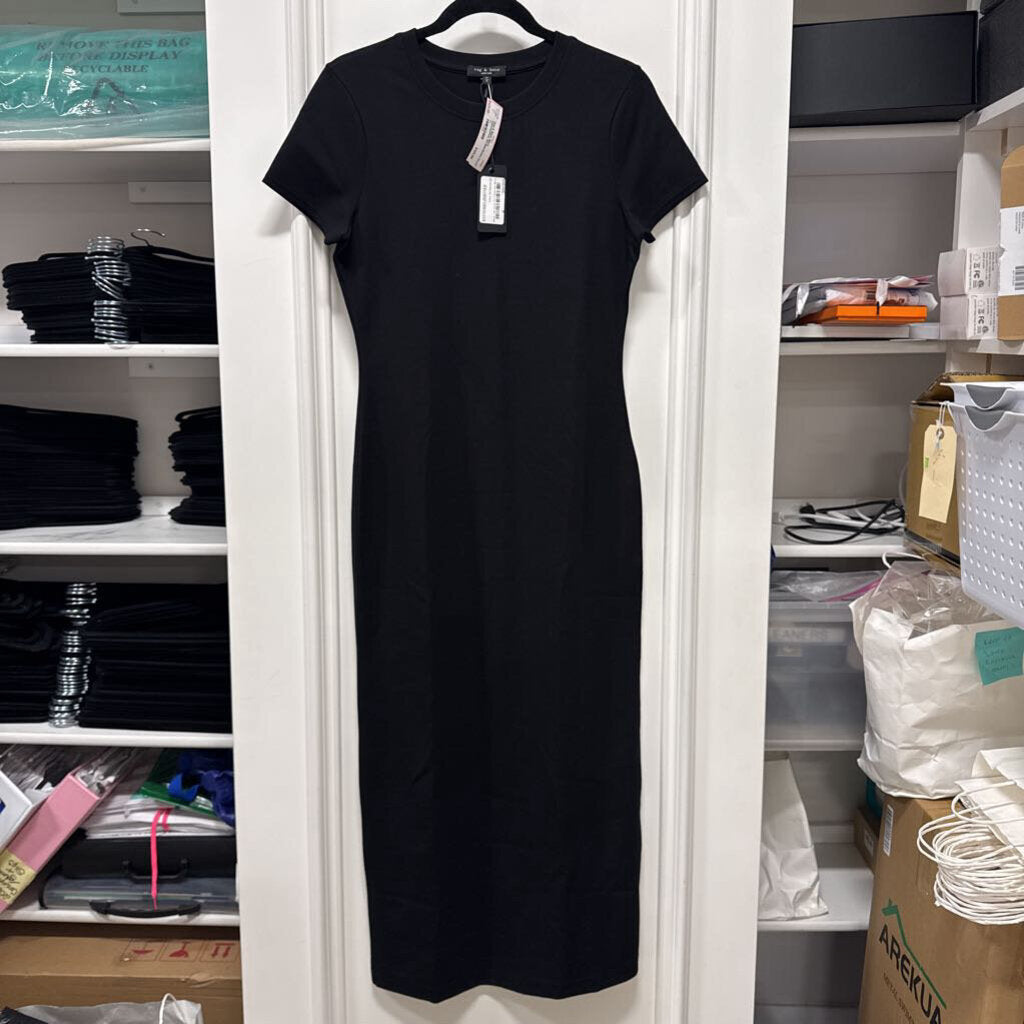 Black Viscose/Poly SS Midi Dress (NWT)