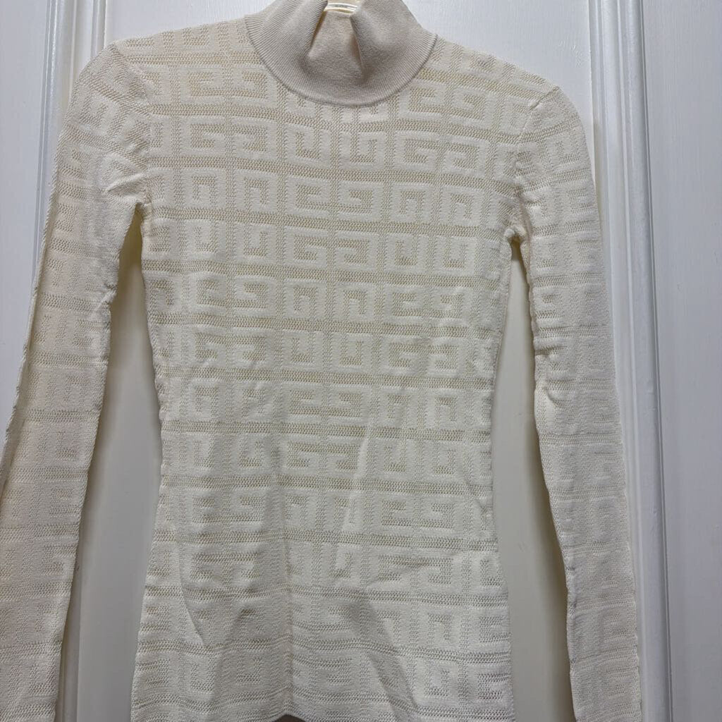 White Viscose Mongoram Turtleneck Sweater