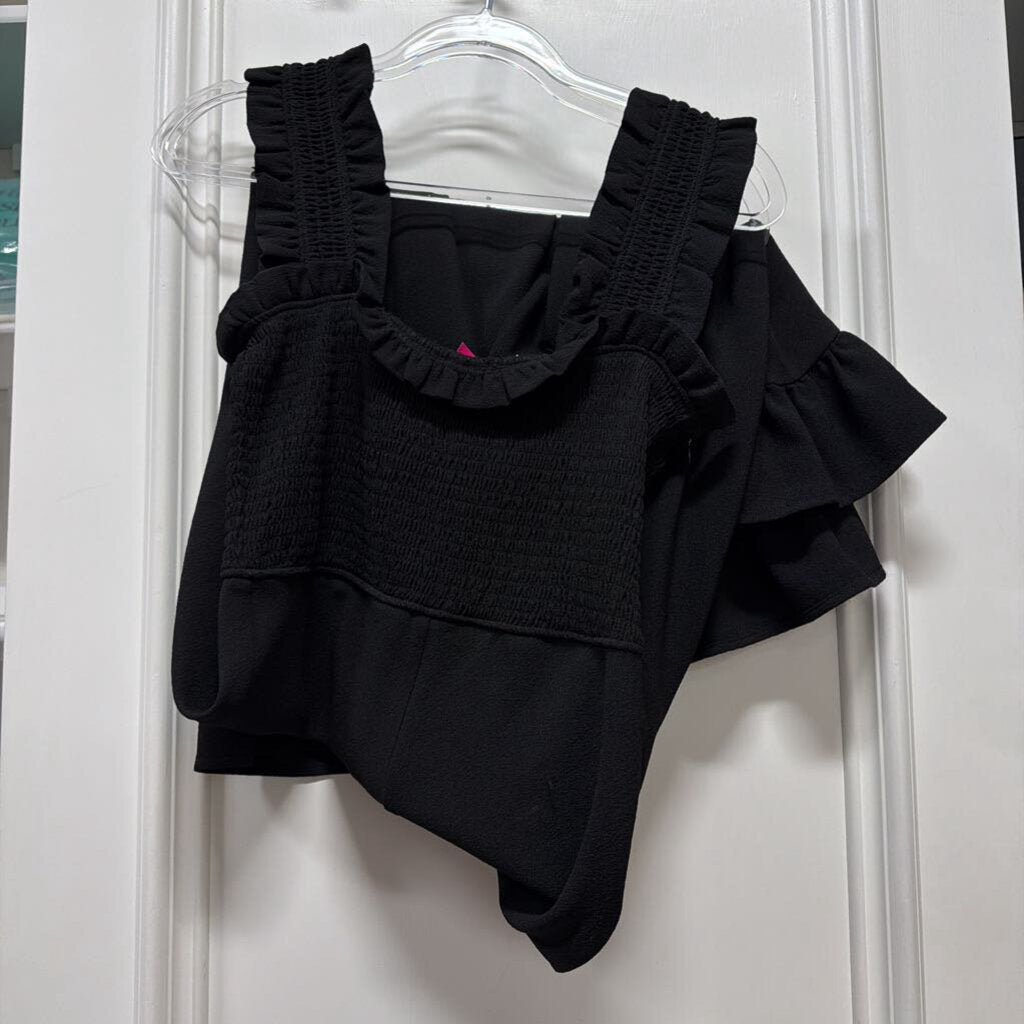 Black Poly Ruffle-Trim Maxi Dress