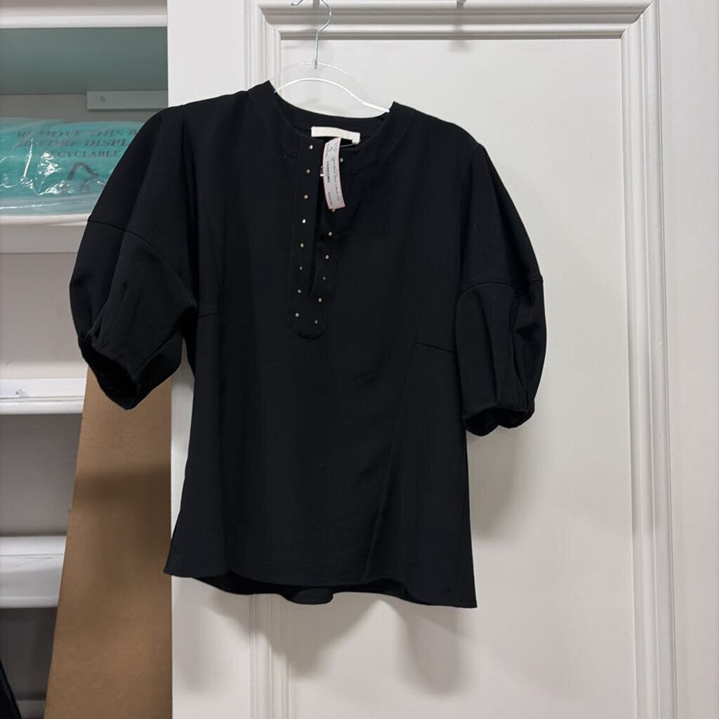 Black Wool V Neck Top