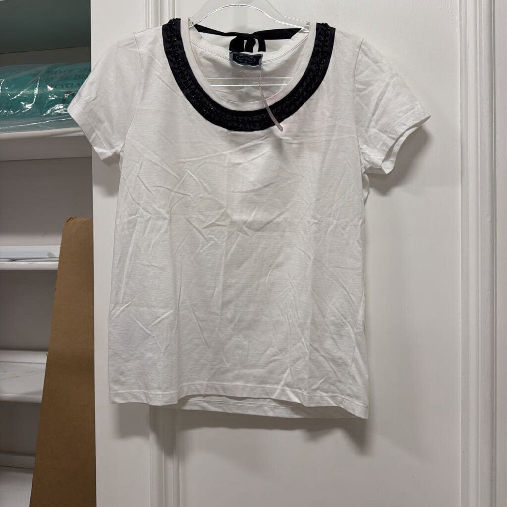 2012 White/Black Cotton Embellished Neck Tee