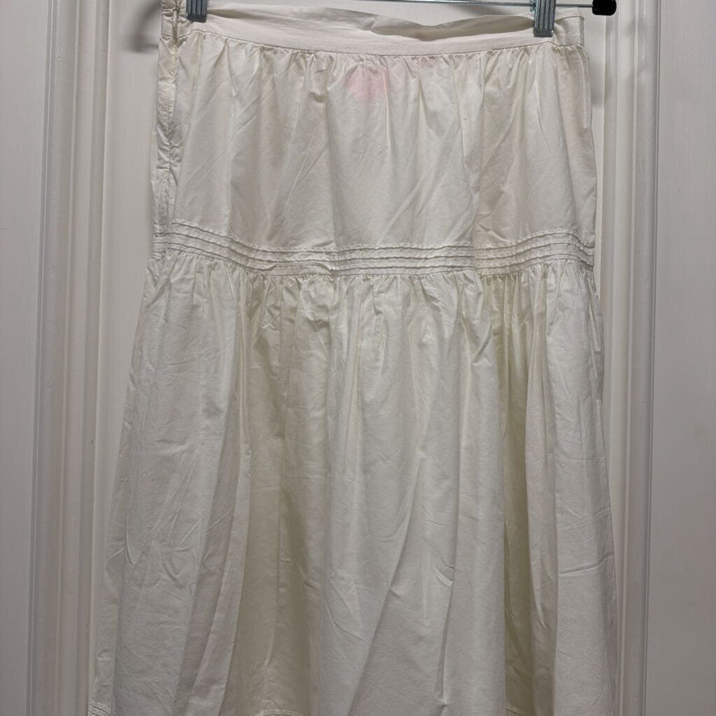 White Cotton Lace Trim Midi Skirt