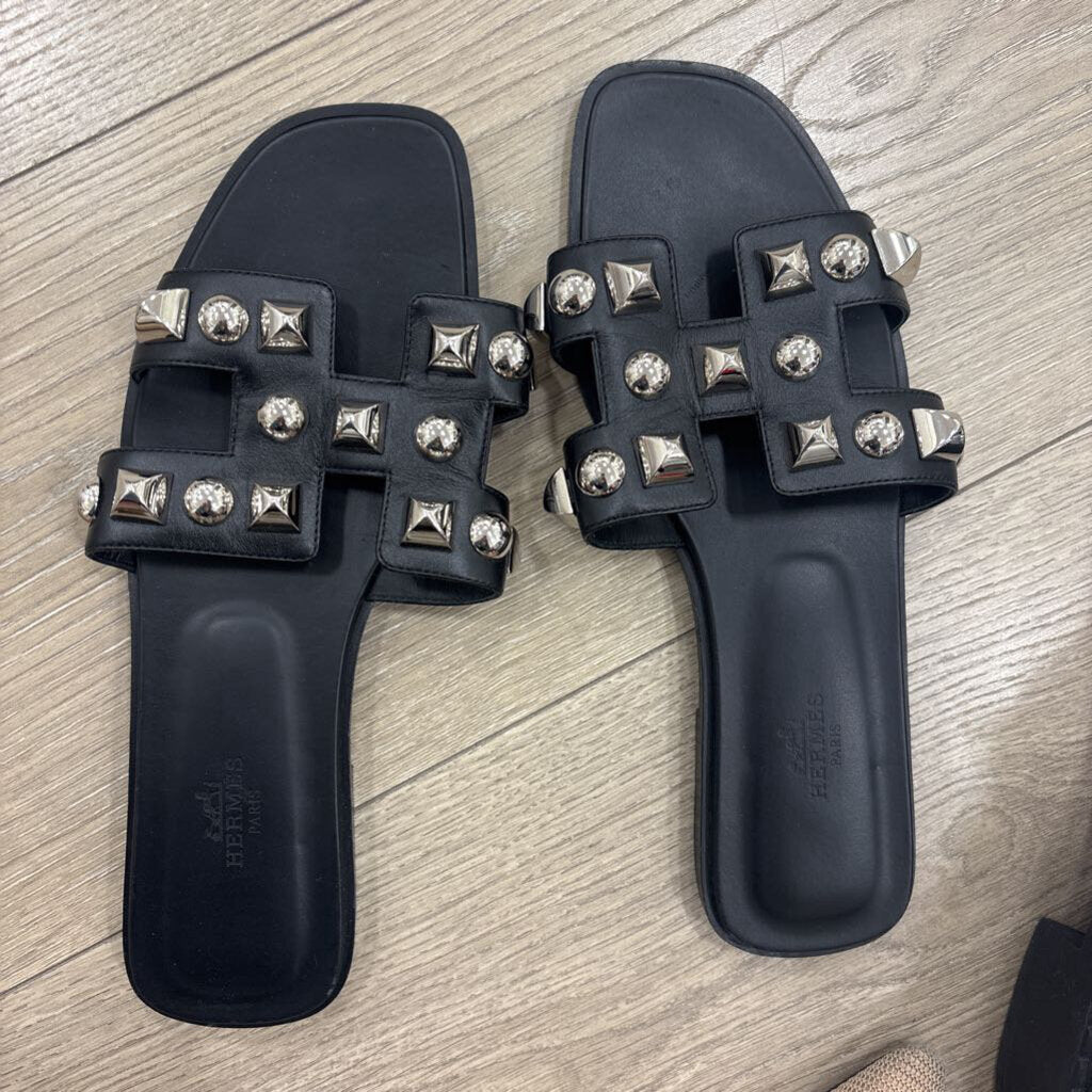 Black Leather Studed Oran Sandal