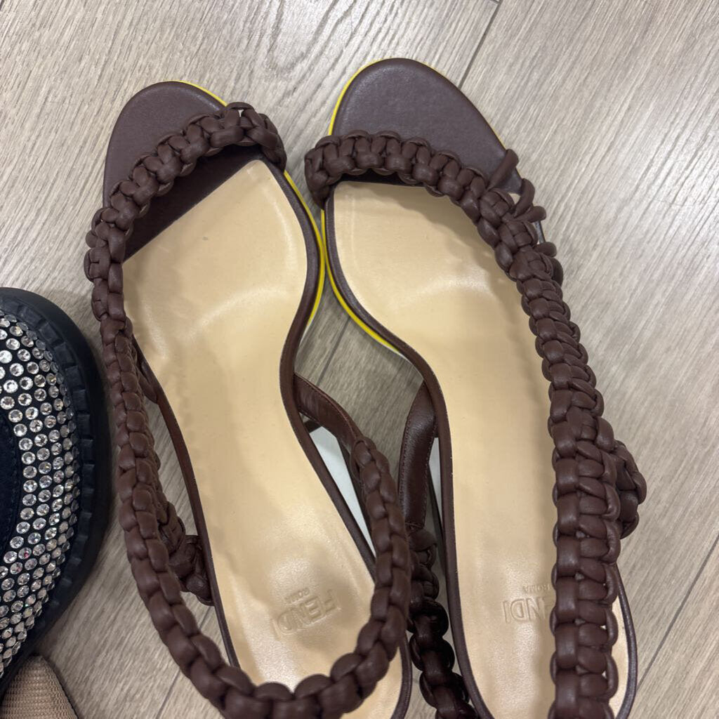 Brown Braided Leather Heeled Sandals (R.1500)