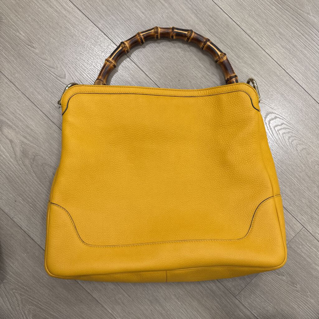 Yellow Leather Diana Bamboo Handle Bag
