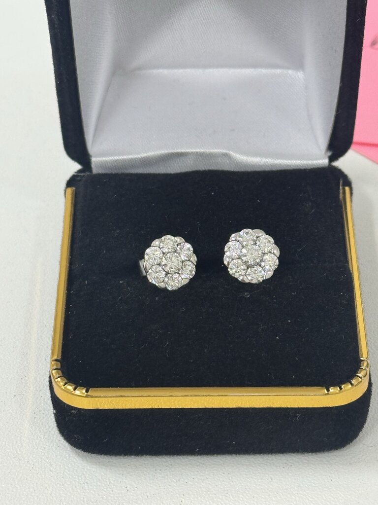 14k White Gold 1 tcw Diamond Bouquet Stud Earrings (w/ Box)