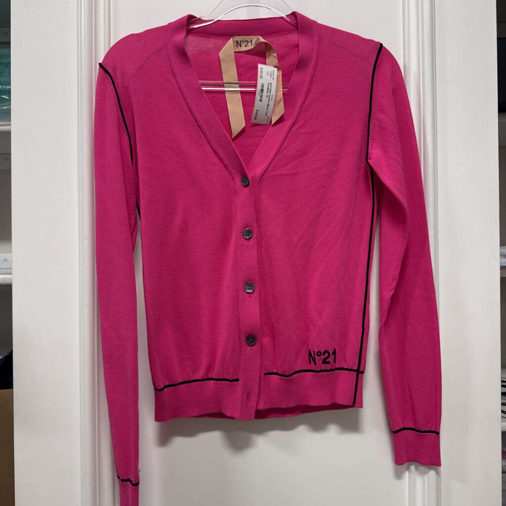 Pink Cotton Black Trim Cardigan, 42