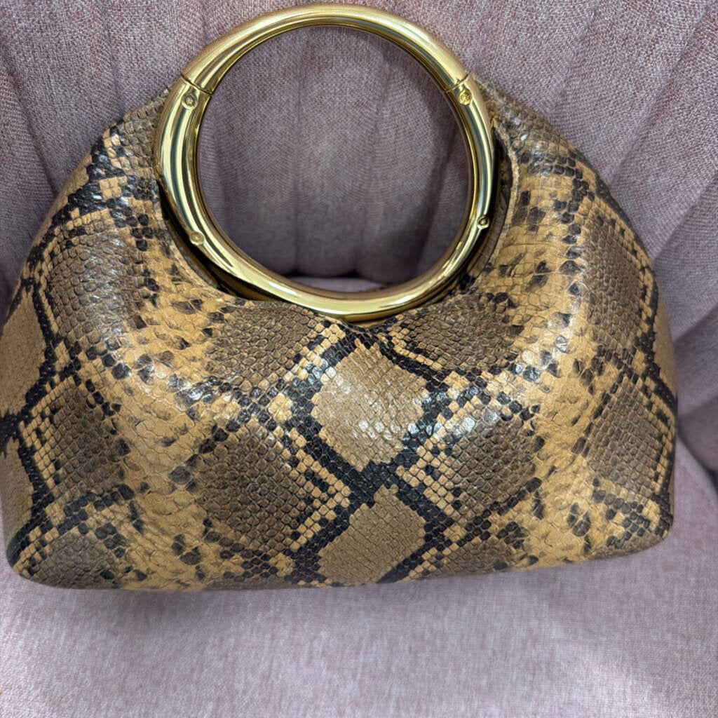 Brown Snake Print Le Petit Calino Gold Handle Bag
