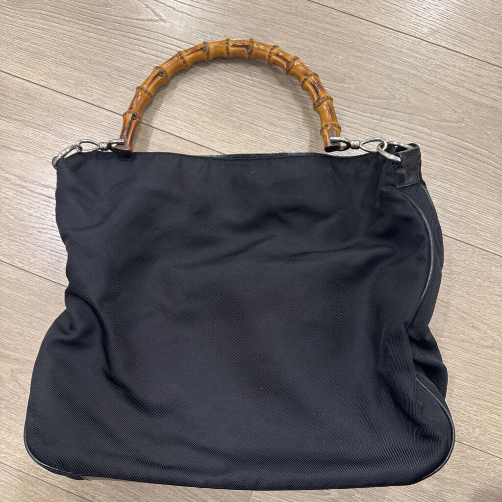 Black Bamboo Handle Shoulder Bag