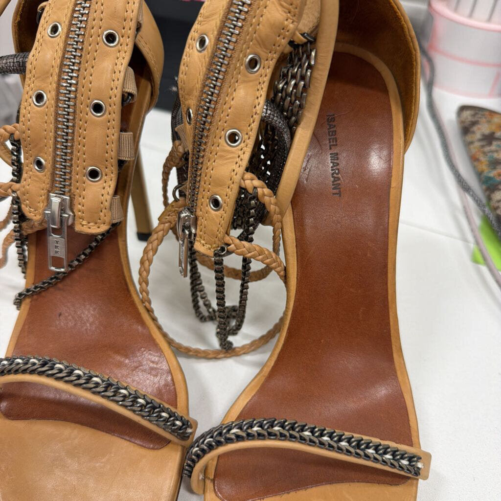 Isabel Marant Tan Leather Chain Strap Heel