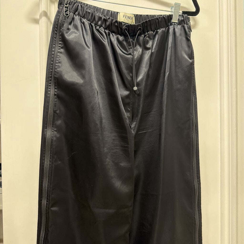 Black Poly/Silk Satin Track Pants