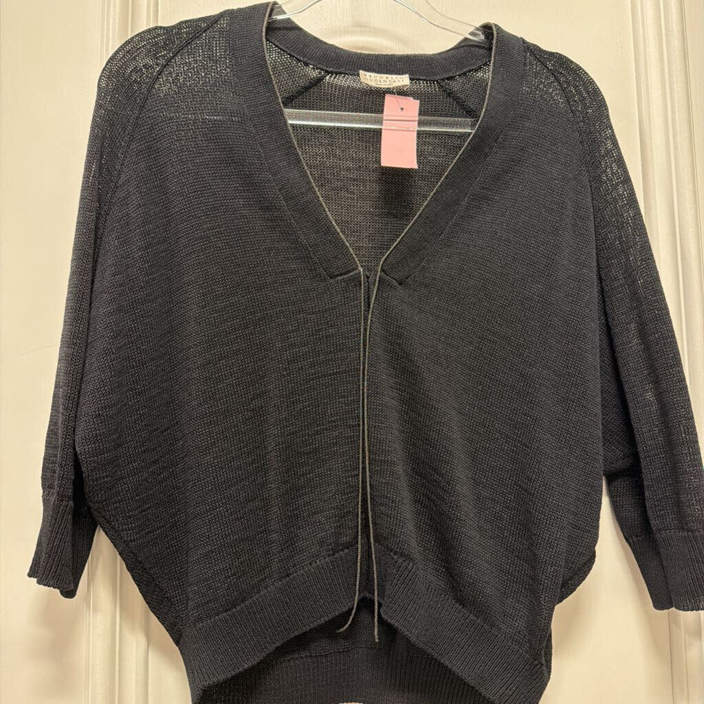Black Cotton Monili Bead Trim Cardigan