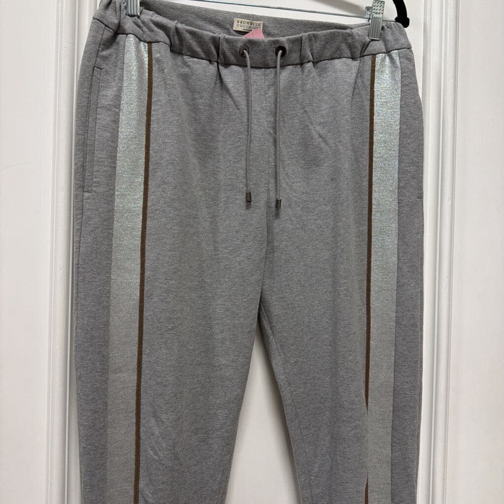 Gray Cotton Side-Stripe Sweatpants