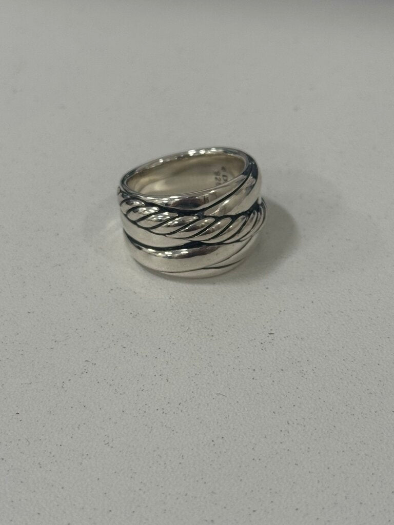 Sterling Silver Crossover Cable Wide Band