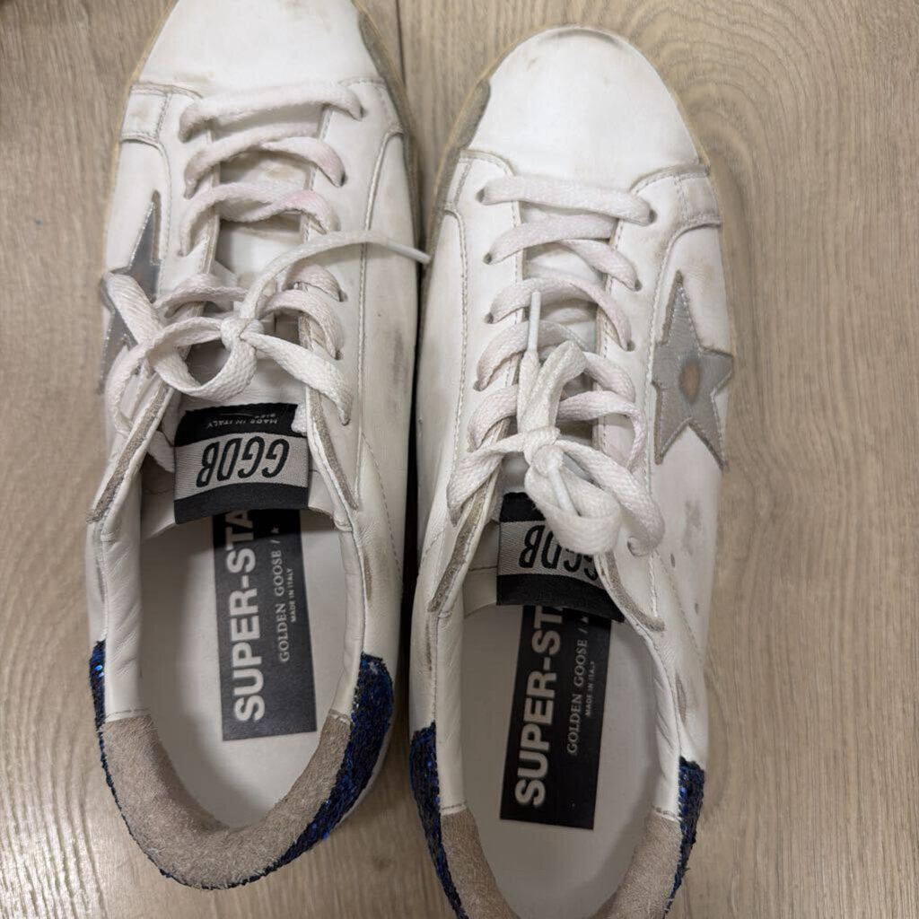 White Golden Goose Silver Star Blue Heel