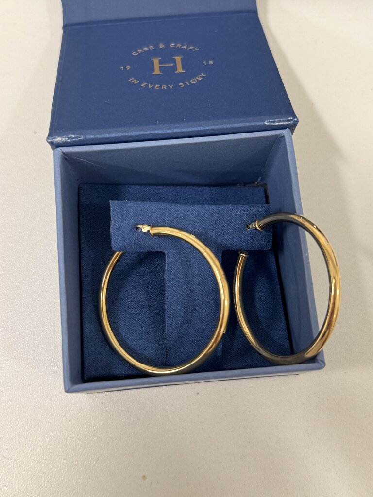 14k Yellow Gold Tube Hoop Earrings w/ Box