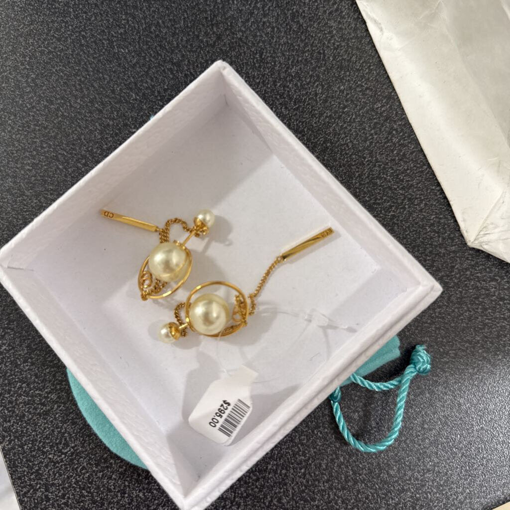 Gold Plate Pearl Dangle Earrings