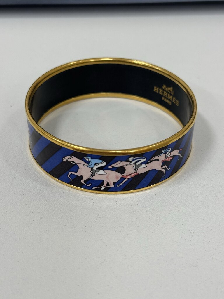 Gold Tone Blue/Black Equestrian Enamel Bangle