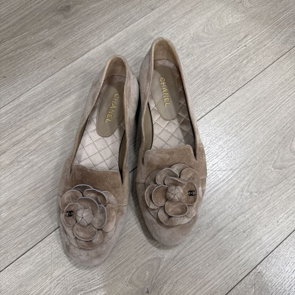 Tan Suede Chanel Flats