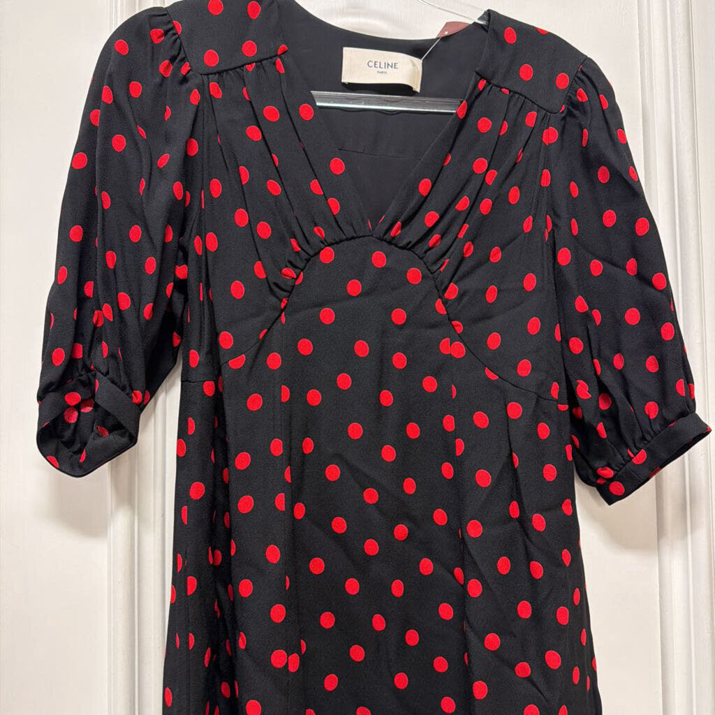Black/Red Viscose Polkdot Mini Dress