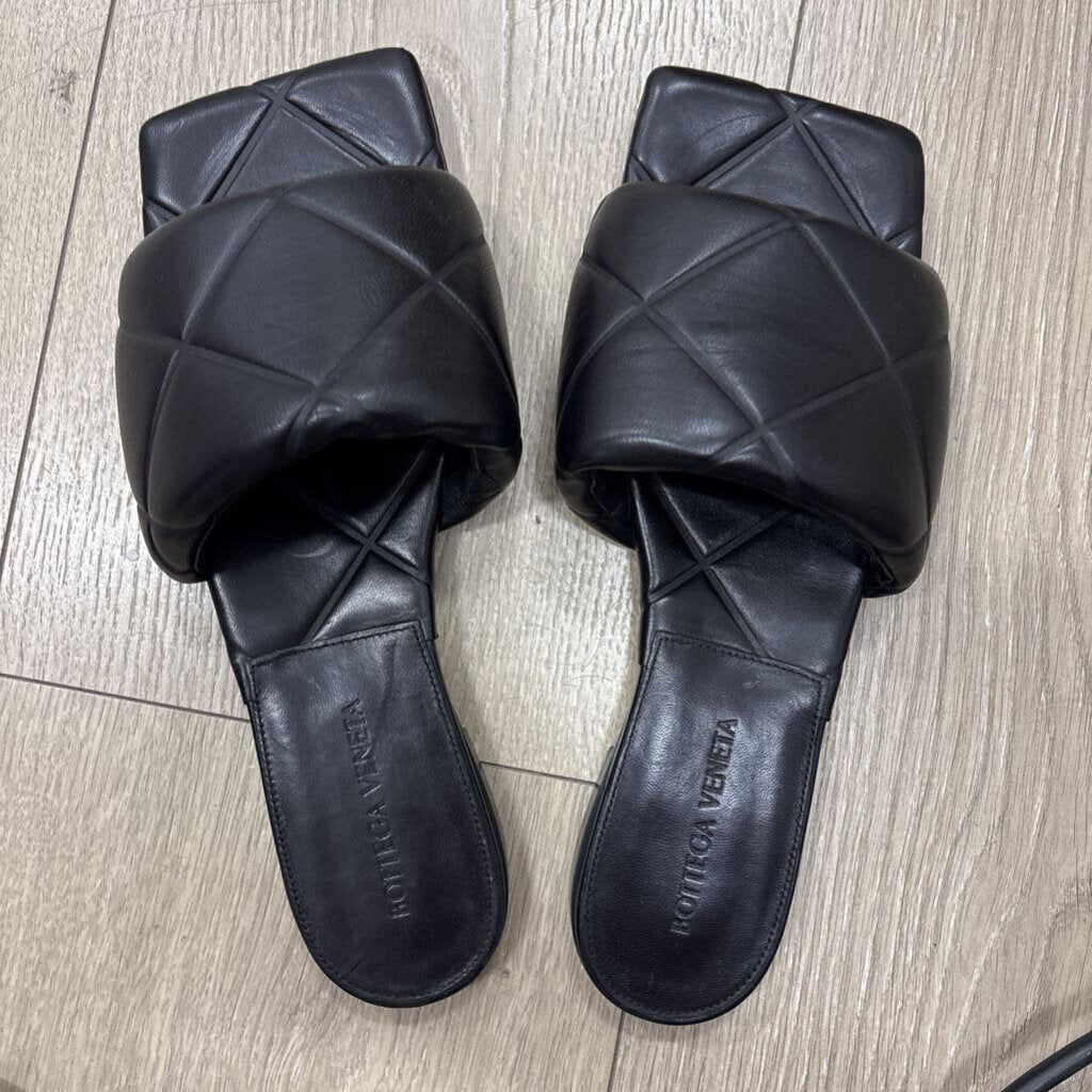 Black Leather Quilted Sandal