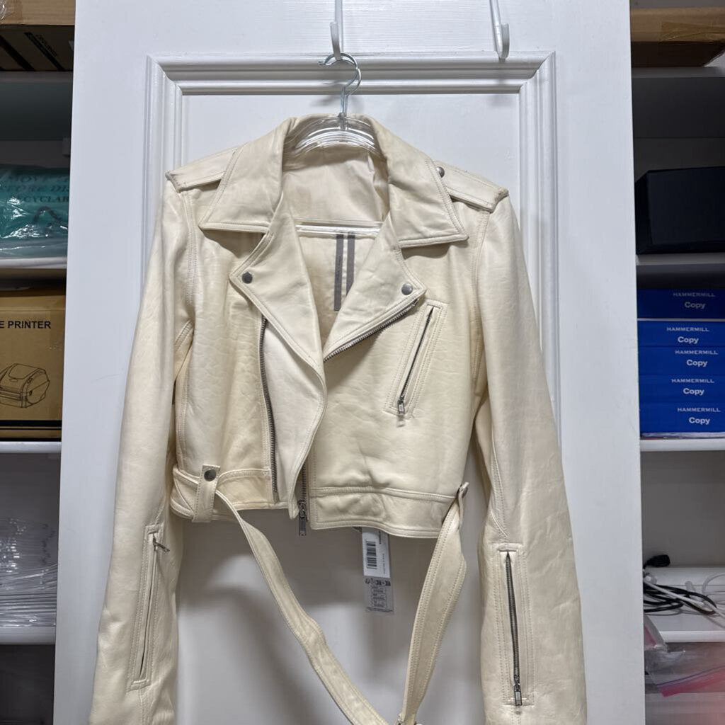 Cream Leather Distressed 'Luke S Stooges' Jacket