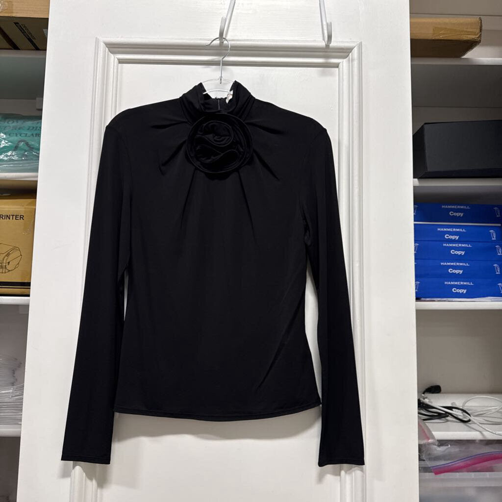 Black Viscose Flower Top