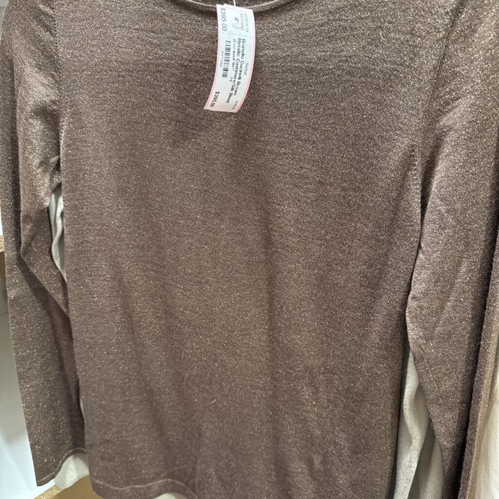 Brown Metallic Cashmere/Silk Blend Sweater