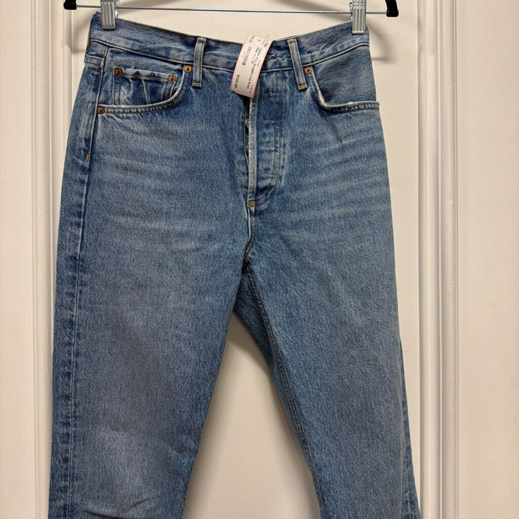 Blue Straight Leg Raw Edge Jean