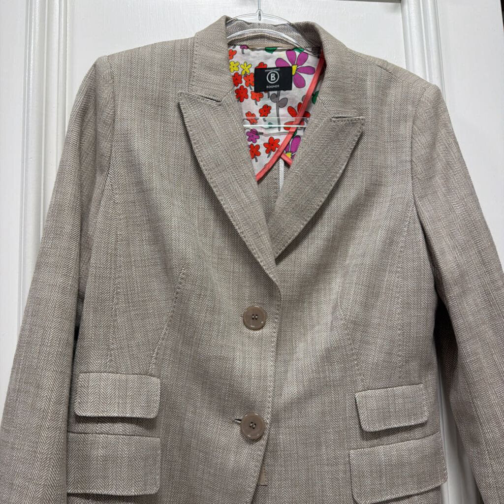 Beige Herringbone Cotton Blazer