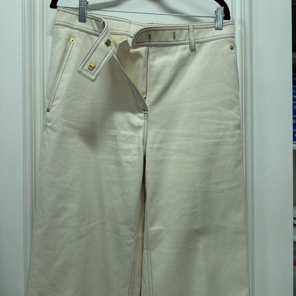 Cream Wide Leg Cuffed Jeans