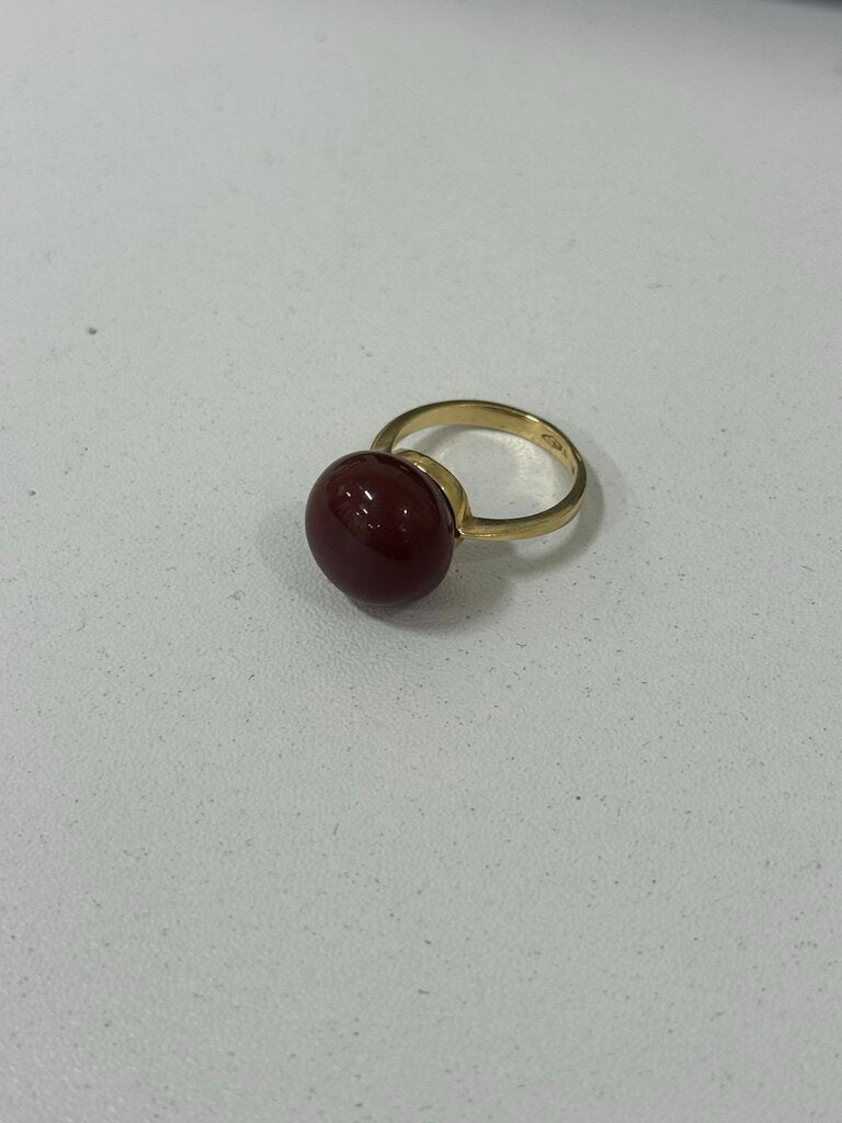 18k Yellow Gold Brown Agate Cabochon Ring ($3,600 retail)