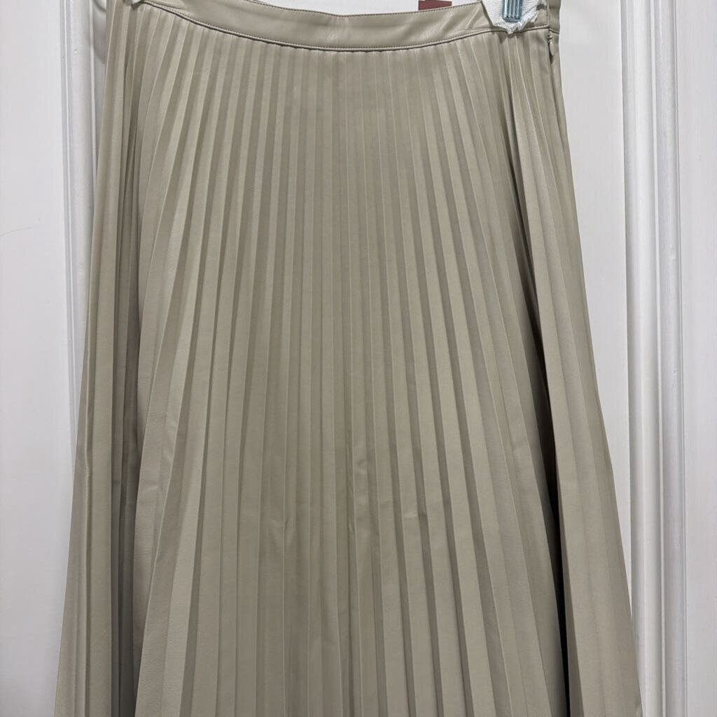 Beige Faux Leather Pleated Skirt