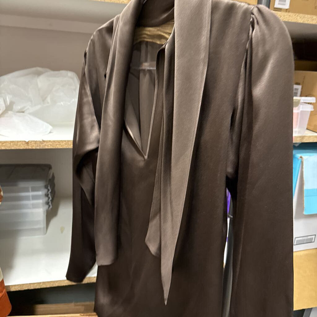 Vintage Brown Tie Neck LS Blouse