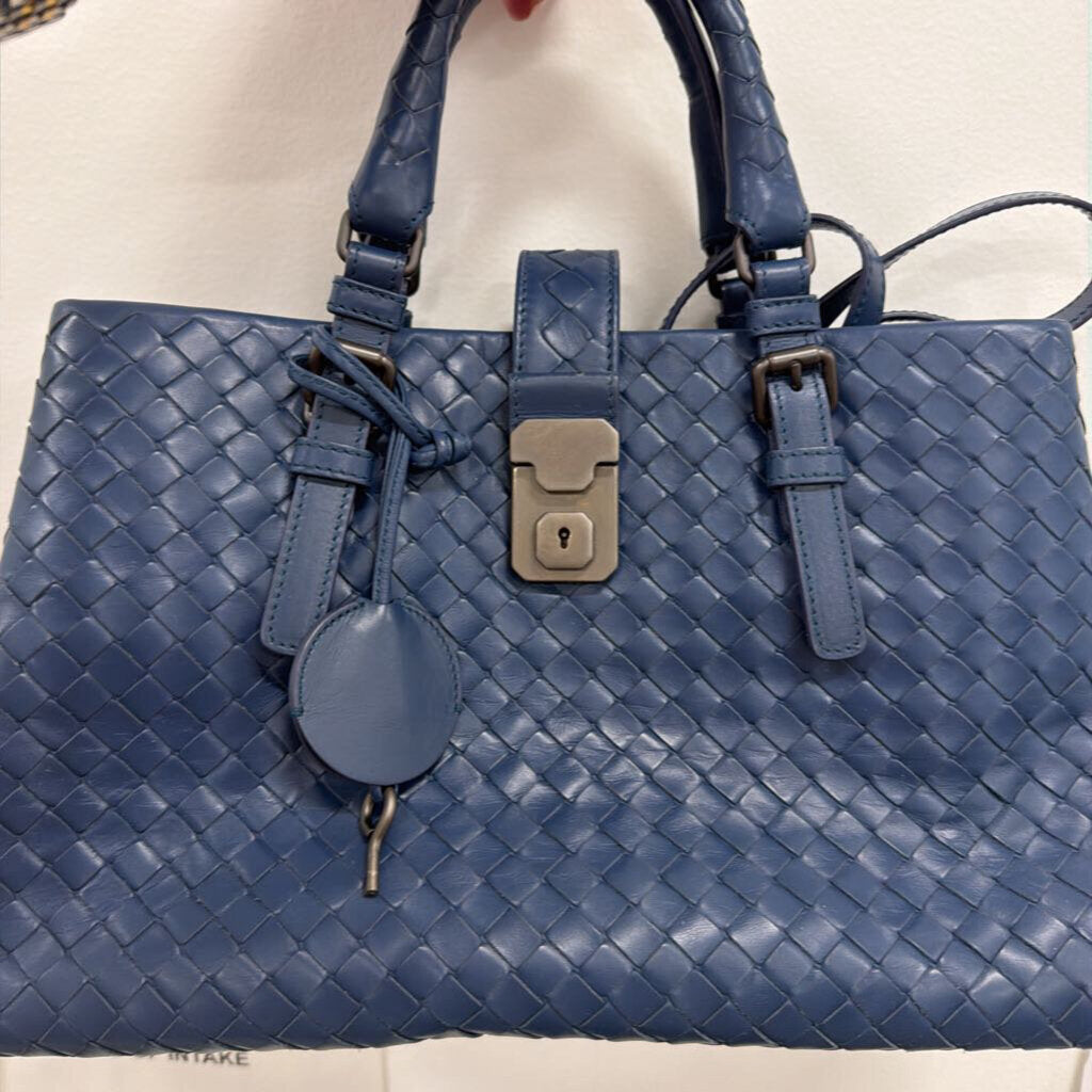 Slate Blue Intrecciato Small Roma Top Handle