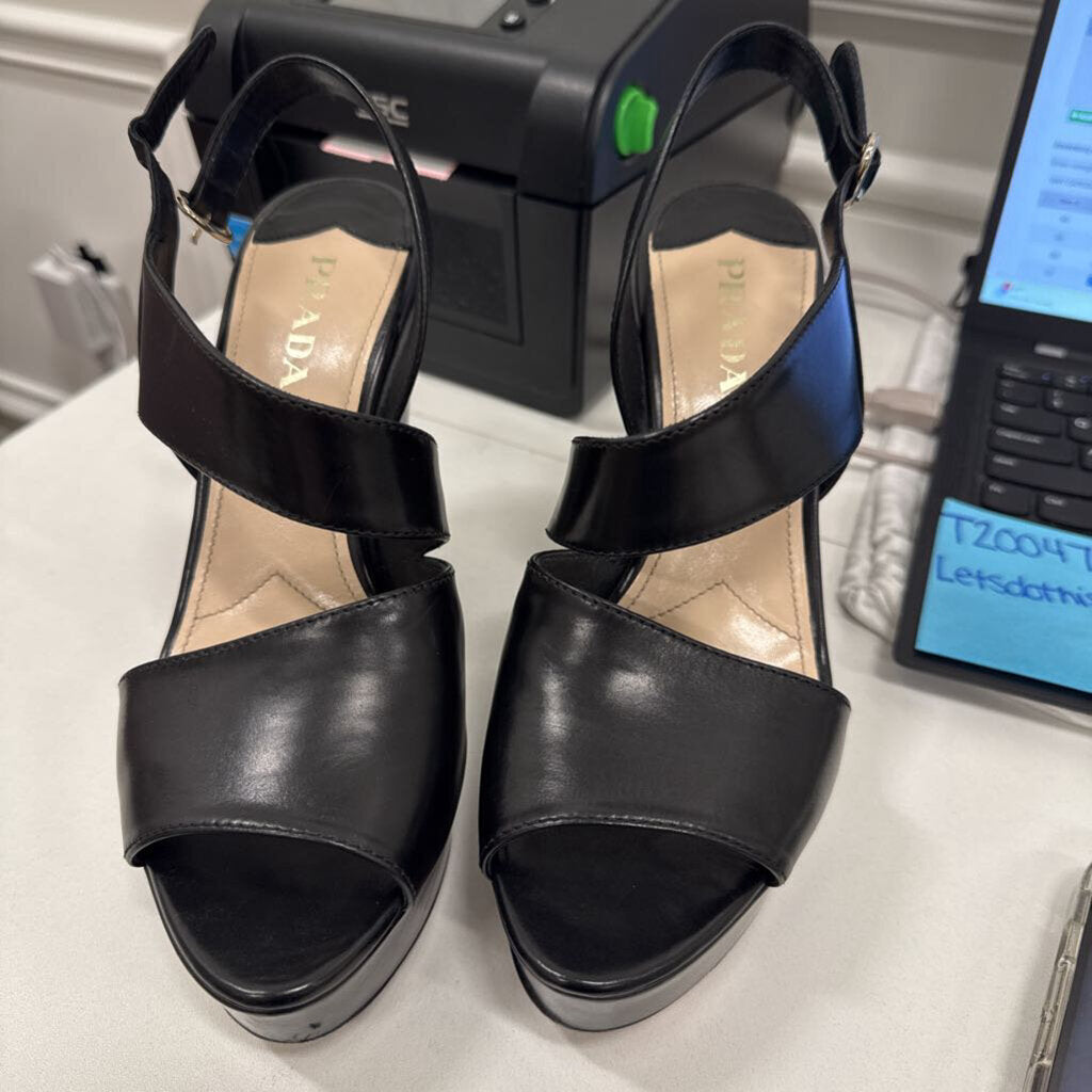 Black Leather Wedge