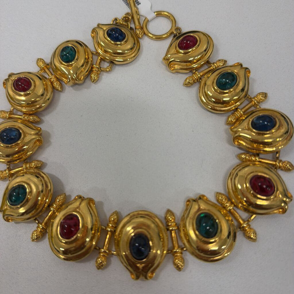 Gold and Multicolor Stone Necklace w/ Box