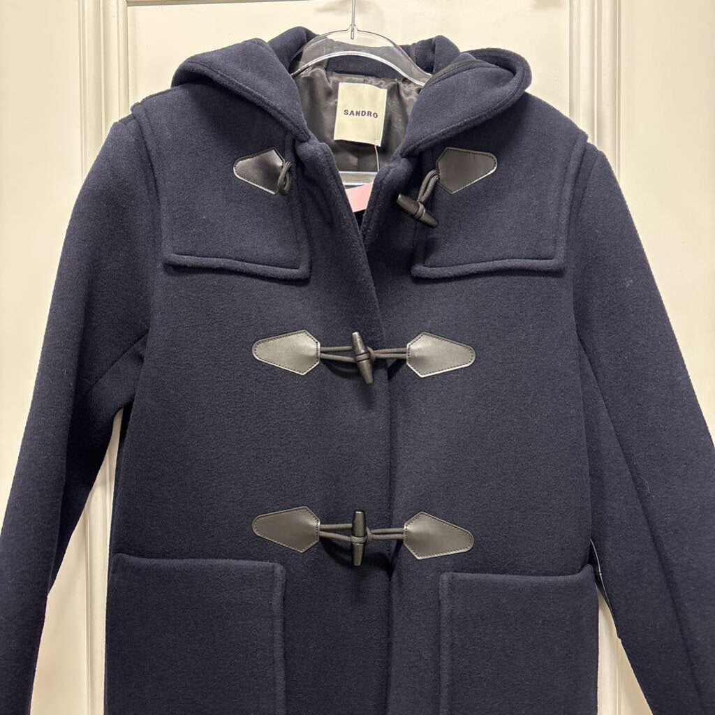 Navy Wool Blend Hooded Coat ($970)