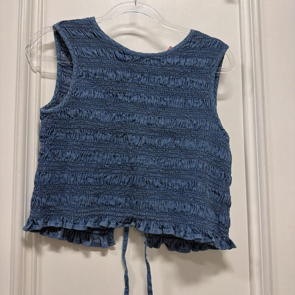 Washed Blue Cotton Ruched Top
