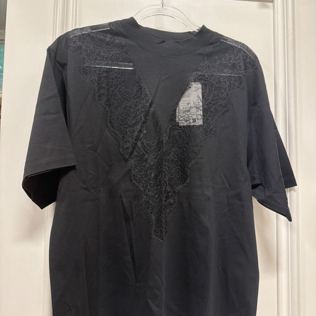 Black Cotton Lace-Inset Tee (NWT)