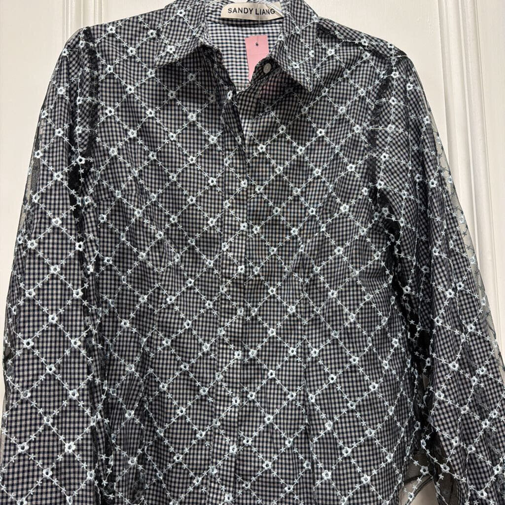 Black/White Embroidered Cotton Blend Overlay Shirt